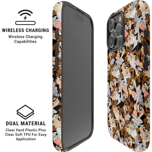 Looney Tunes Taz Super Sized Pattern iPhone 16 Pro Magsafe Impact Case