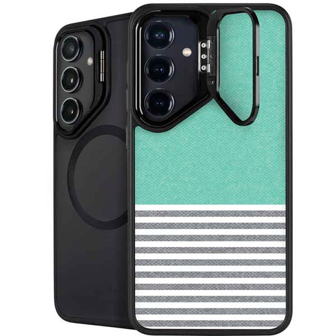 Teal and Grey Stripes Galaxy S24 Kickstand Case