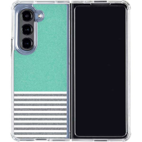 Teal and Grey Stripes Galaxy Z Fold5 5G Clear Case