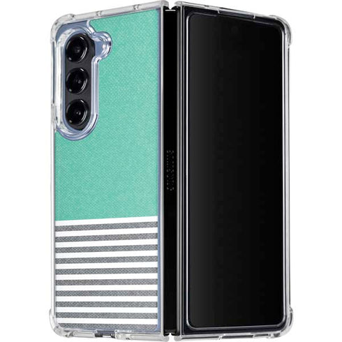 Teal and Grey Stripes Galaxy Z Fold5 5G Clear Case