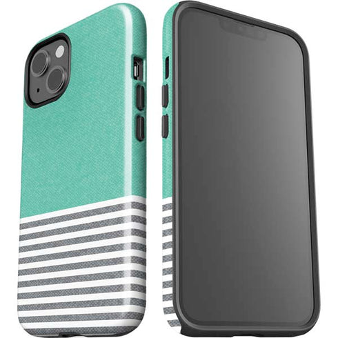 Teal and Grey Stripes iPhone 15 Impact Case