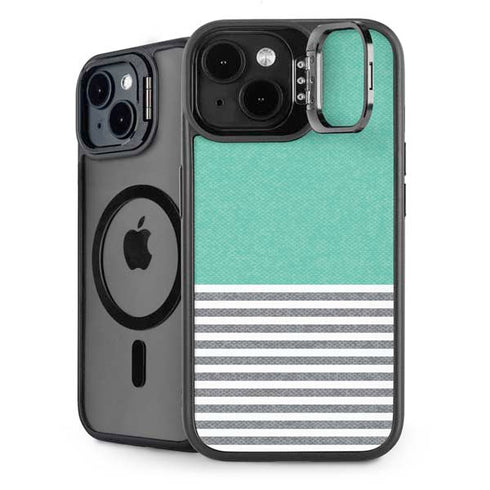 Teal and Grey Stripes iPhone 15 Kickstand Case