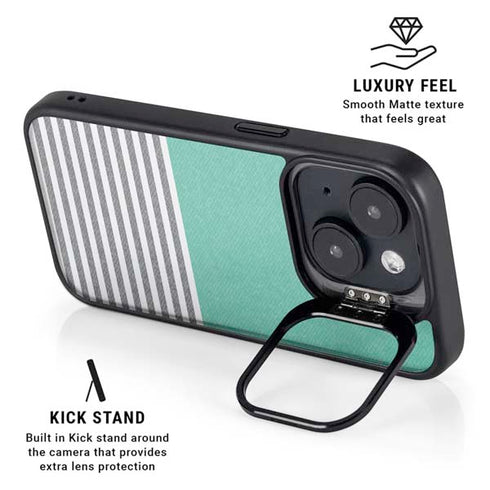 Teal and Grey Stripes iPhone 15 Kickstand Case