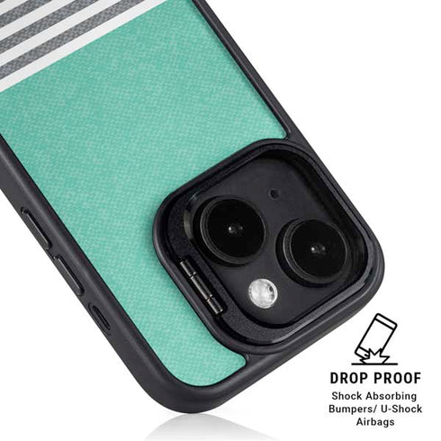Teal and Grey Stripes iPhone 15 Kickstand Case