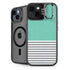 Teal and Grey Stripes iPhone 15 Plus Kickstand Case