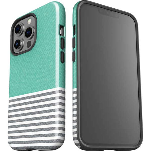 Teal and Grey Stripes iPhone 15 Pro Impact Case