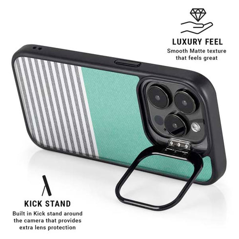 Teal and Grey Stripes iPhone 15 Pro Kickstand Case