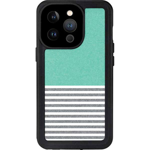 Teal and Grey Stripes iPhone 15 Pro Waterproof Case