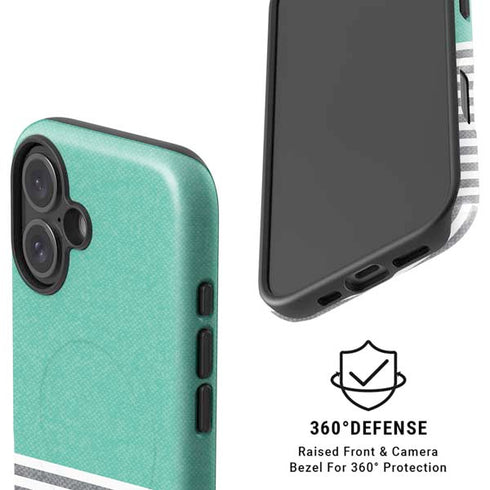 Teal and Grey Stripes iPhone 16 Magsafe Impact Case