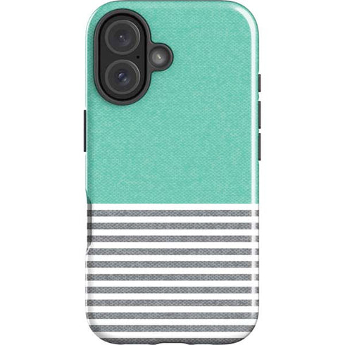 Teal and Grey Stripes iPhone 16 Plus Impact Case