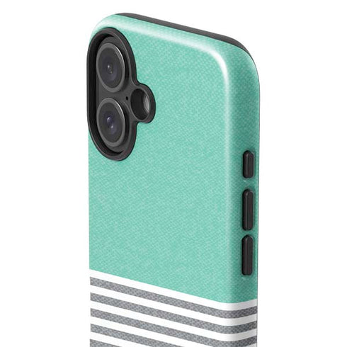 Teal and Grey Stripes iPhone 16 Plus Impact Case