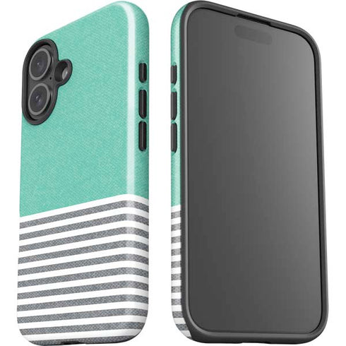 Teal and Grey Stripes iPhone 16 Plus Impact Case
