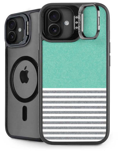 Teal and Grey Stripes iPhone 16 Plus Kickstand Case