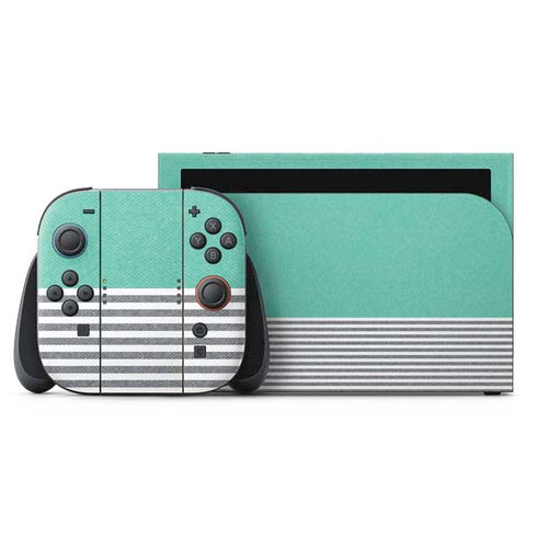 Teal and Grey Stripes Nintendo Switch 2 (2025) with Joy-Con Skin