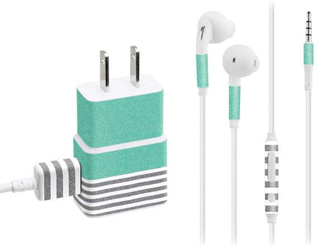 Teal and Grey Stripes Phone Charger Skin