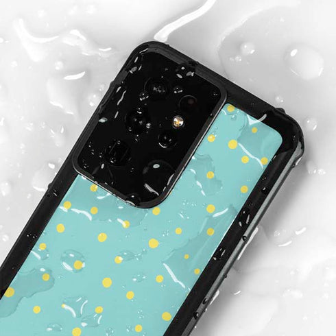 Teal and Yellow Polka Dots Galaxy S24 Ultra Waterproof Case
