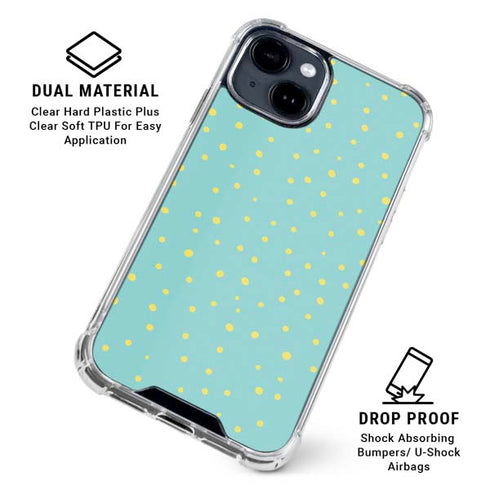 Teal and Yellow Polka Dots iPhone 15 Clear Case
