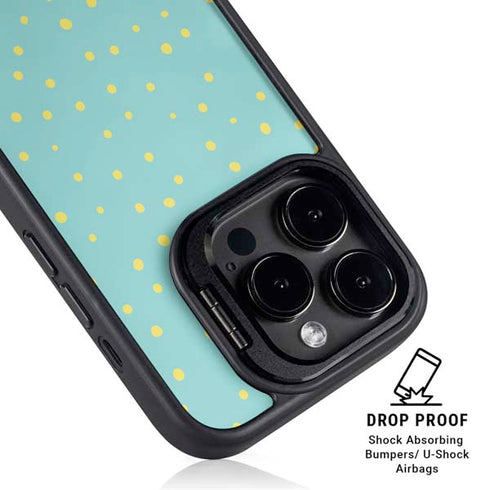 Teal and Yellow Polka Dots iPhone 15 Pro Kickstand Case