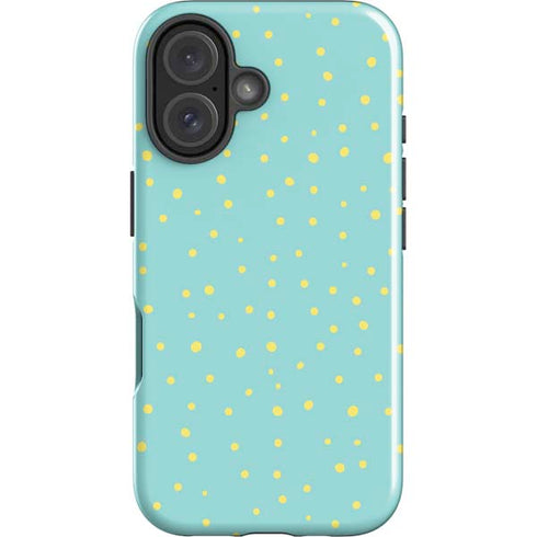 Teal and Yellow Polka Dots iPhone 16 Plus Impact Case