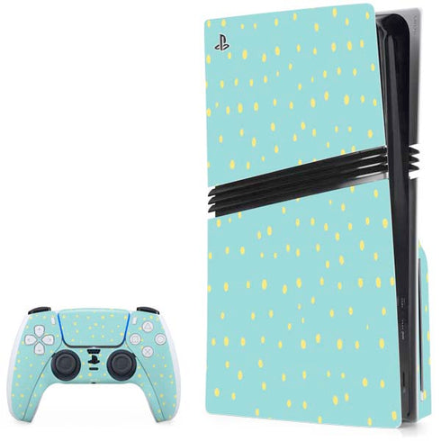 Teal and Yellow Polka Dots PS5 Pro Disk Bundle Skin