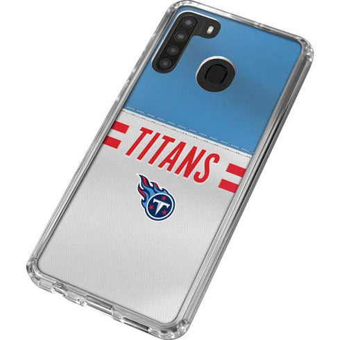 NFL Tennessee Titans White Striped Galaxy A21 Clear Case