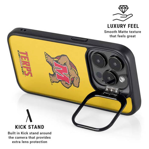 University of Maryland Terps Yellow iPhone 15 Pro Max Kickstand Case
