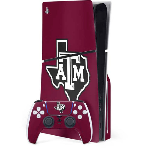 Texas A&M University Black Logo PS5 Slim Disk Bundle Skin