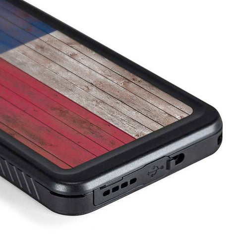 Texas Flag Dark Wood Galaxy S24 Plus Waterproof Case
