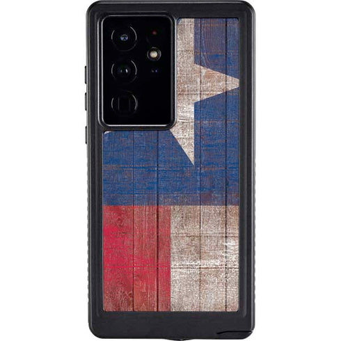 Texas Flag Dark Wood Galaxy S24 Ultra Waterproof Case