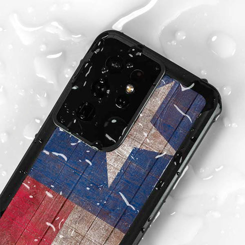 Texas Flag Dark Wood Galaxy S24 Ultra Waterproof Case