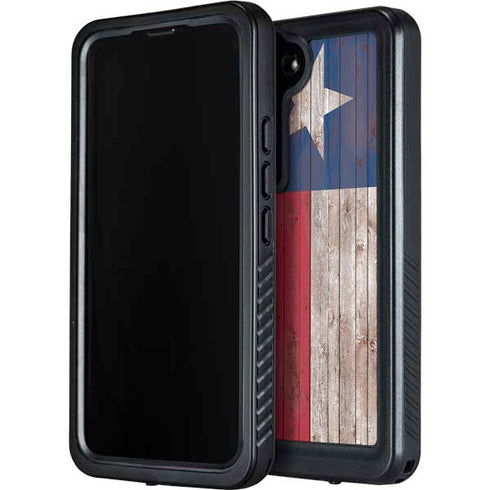 Texas Flag Dark Wood Galaxy S24 Waterproof Case