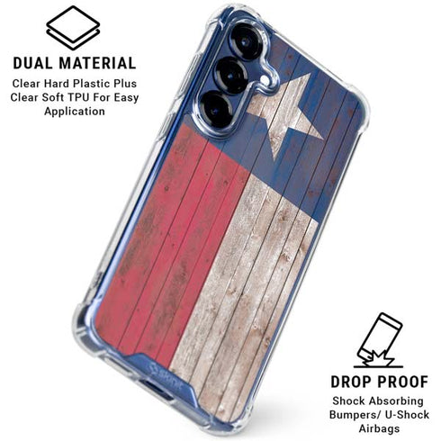 Texas Flag Dark Wood Galaxy S25 Clear Case