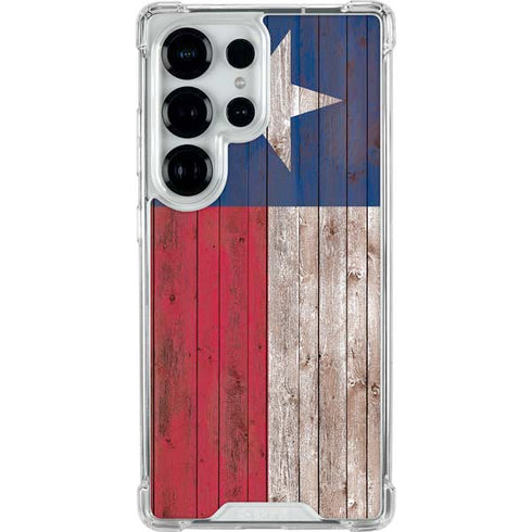 Texas Flag Dark Wood Galaxy S26 Ultra Clear Case