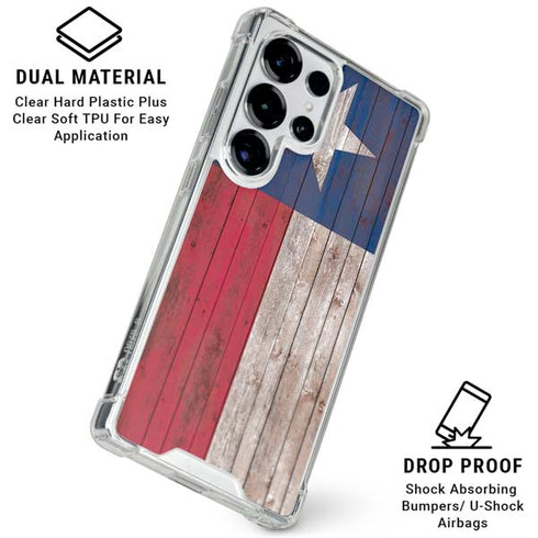 Texas Flag Dark Wood Galaxy S26 Ultra Clear Case