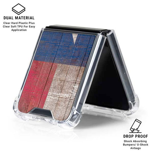 Texas Flag Dark Wood Galaxy Z Flip6 Clear Case