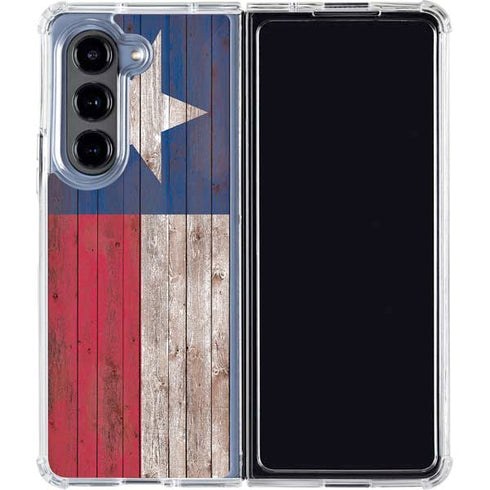 Texas Flag Dark Wood Galaxy Z Fold5 5G Clear Case