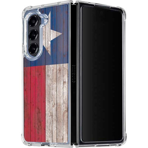 Texas Flag Dark Wood Galaxy Z Fold5 5G Clear Case