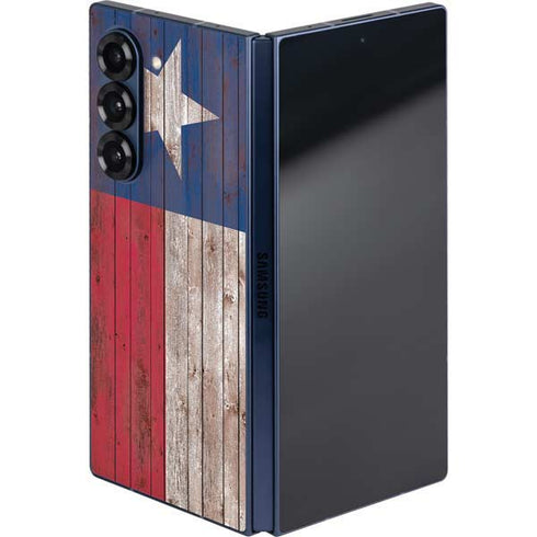 Texas Flag Dark Wood Galaxy Z Fold6 Skin
