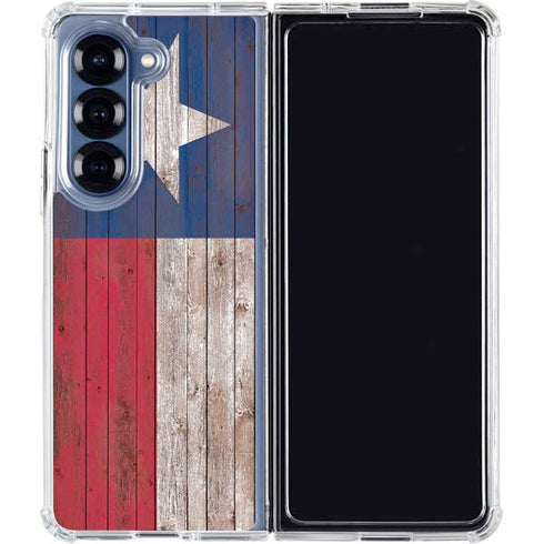 Texas Flag Dark Wood Galaxy Z Fold7 Clear Case