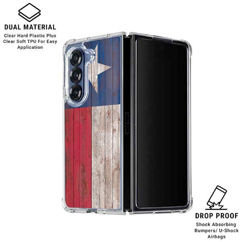 Texas Flag Dark Wood Galaxy Z Fold7 Clear Case
