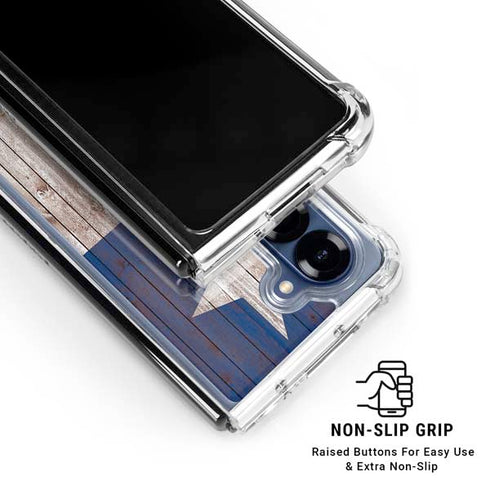 Texas Flag Dark Wood Galaxy Z Fold7 Clear Case