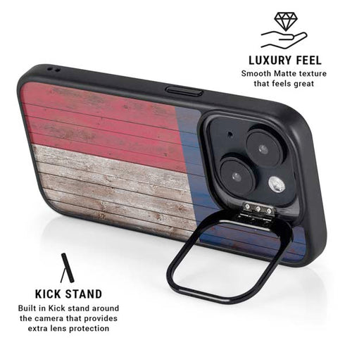 Texas Flag Dark Wood iPhone 14 Kickstand Case