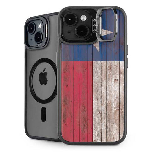 Texas Flag Dark Wood iPhone 14 Plus Kickstand Case