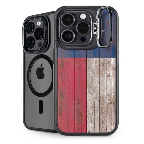 Texas Flag Dark Wood iPhone 14 Pro Kickstand Case