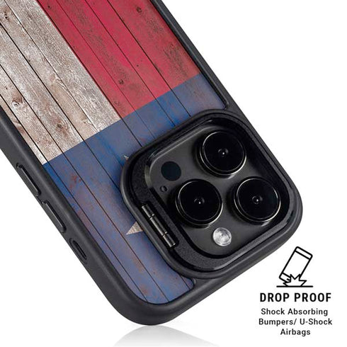 Texas Flag Dark Wood iPhone 14 Pro Max Kickstand Case