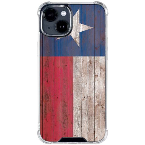 Texas Flag Dark Wood iPhone 15 Clear Case