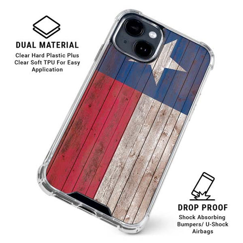 Texas Flag Dark Wood iPhone 15 Clear Case