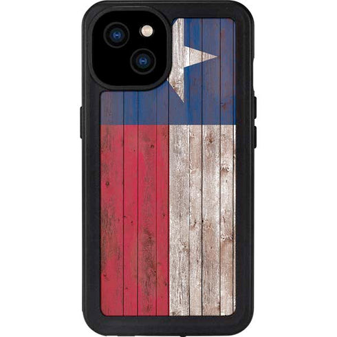 Texas Flag Dark Wood iPhone 15 Plus Waterproof Case