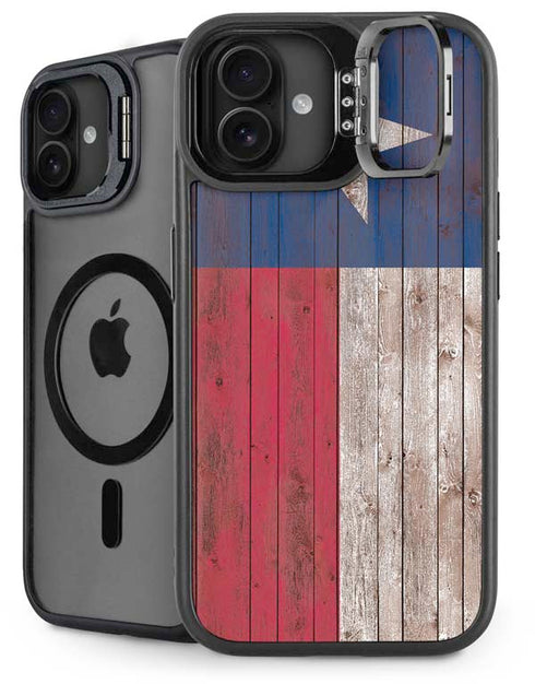 Texas Flag Dark Wood iPhone 16 Kickstand Case