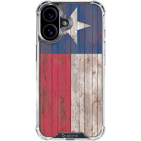 Texas Flag Dark Wood iPhone 16 Plus Clear Case